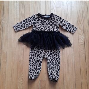 Leopard Print Baby Romper with Black Tulle Skirt